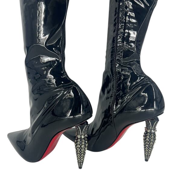 Christian Louboutin Limited Edition Black Lipstrass Patent Leather Thigh Boots - Picture 10 of 16